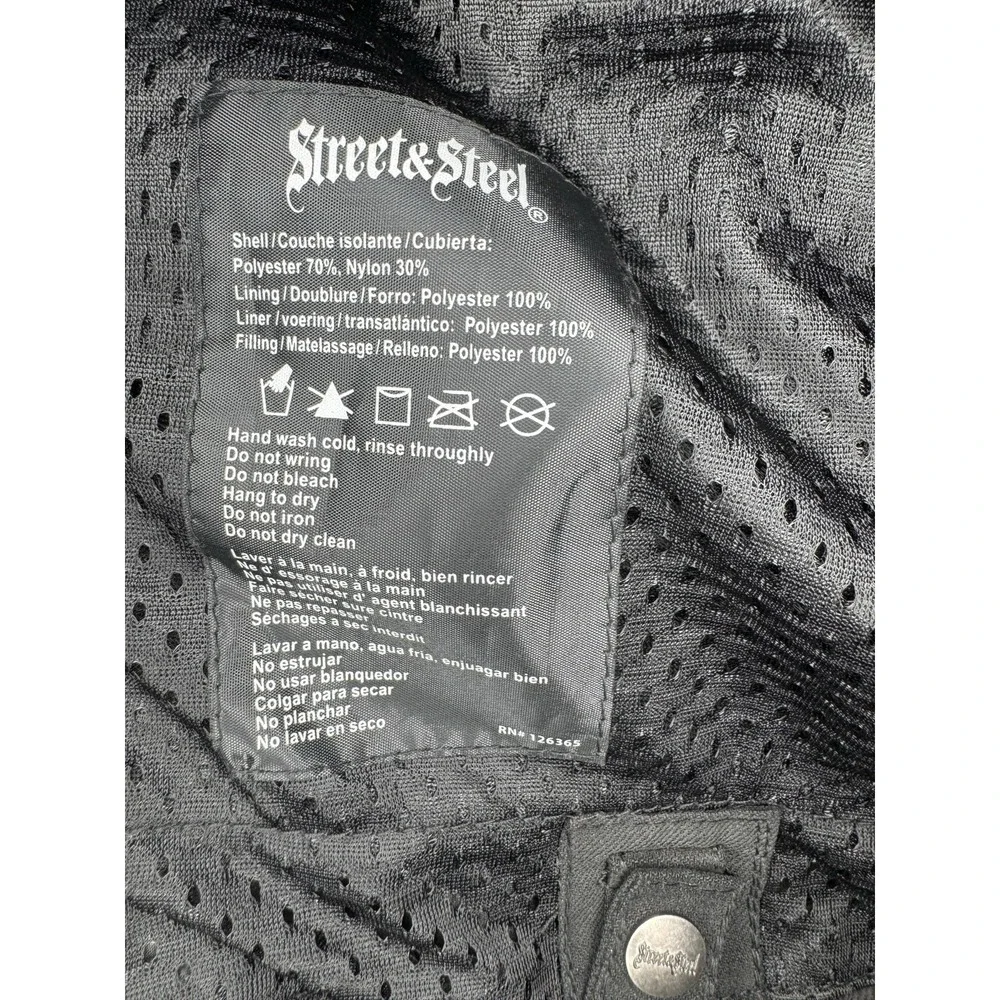 Street & Steel Black Padded Motorcycle Riding Jacket‎ Brotherhood Patch Sz XL